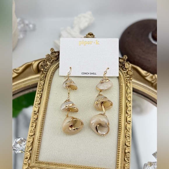 Piper-K Gold Conch Shell Statement Earrings – Coastal Luxe - Picture 9 of 9